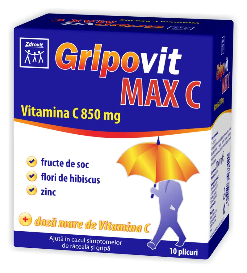 Gripovit Max C Vitamina C 850 mg 10 plicuri – Zdrovit