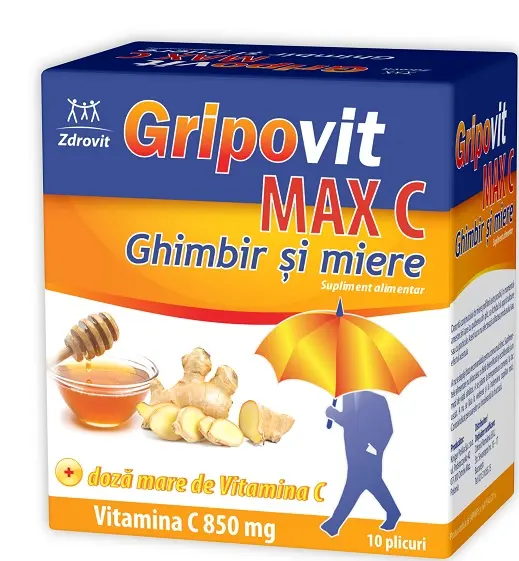 Gripovit Max C vitamina C 850 mg ghimbir 10 plicuri – Zdrovit