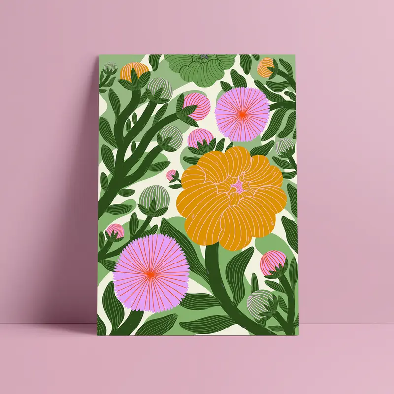In Her Garden - Ilustrație Florală - Print de Artă