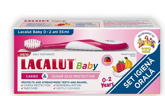 Lacalut Baby 0-2 ani pastă de dinți + periuță 55 ml – Lacalut