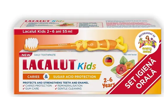 Lacalut Kids 2-6 ani pastă de dinți + periuță 55 ml – Lacalut