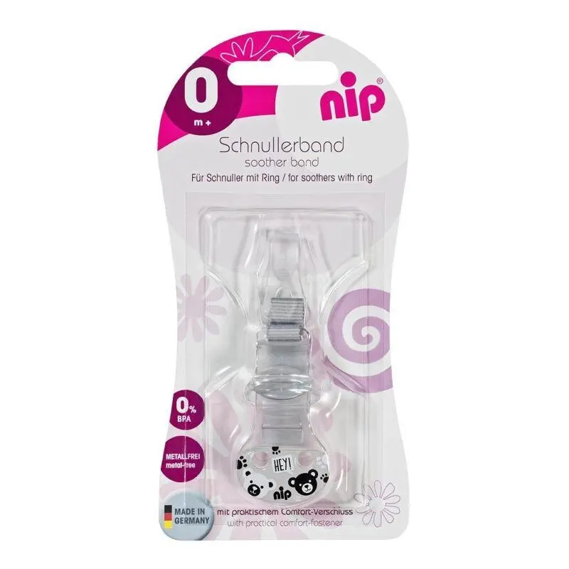 Lanț cu cârlig suzetă Nip Gri, +0 luni 1 buc – Abi Solutions