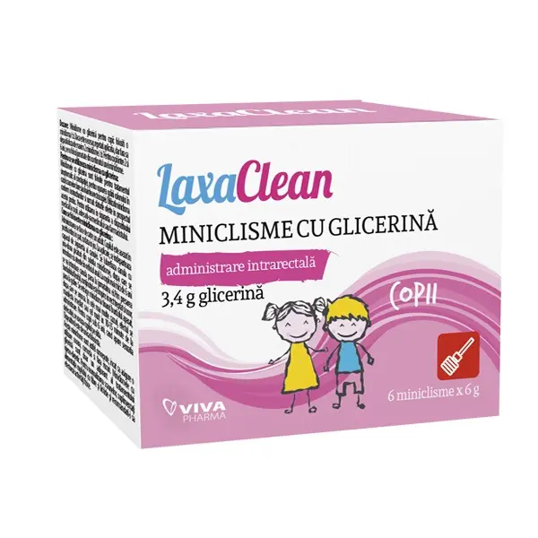 LaxaClean miniclisme glicerină 3,4 g copii 6 buc – Viva Pharma
