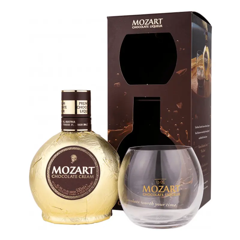 Lichior Mozart Crema Ciocolata Gold 0.5L 17% In Cutie Cu Pahar