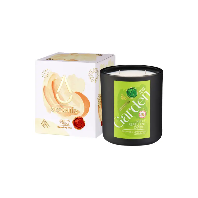 Lumanare Repelenta Antiinsecte cu Citrepel Sezonia, Garden, 100% Ceara naturala soia, Portocala, Citronella, Eucalipt, Lemongrass, 220g