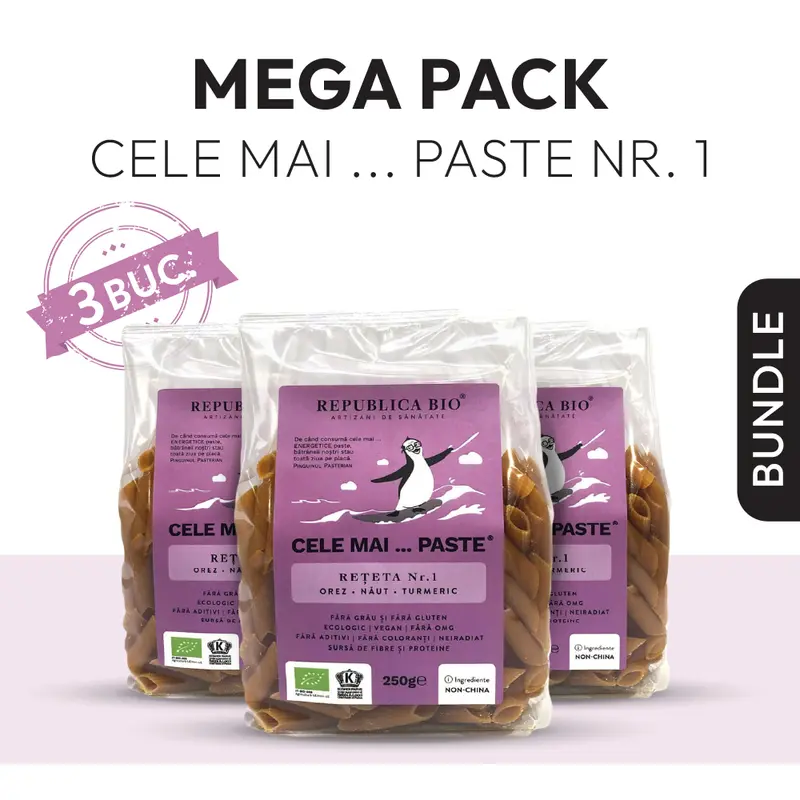 Mega Pack Cele mai...PASTE Reteta 1 Orez Naut Turmeric, fara gluten, ecologic, Republica BIO, Pachet Promotional
