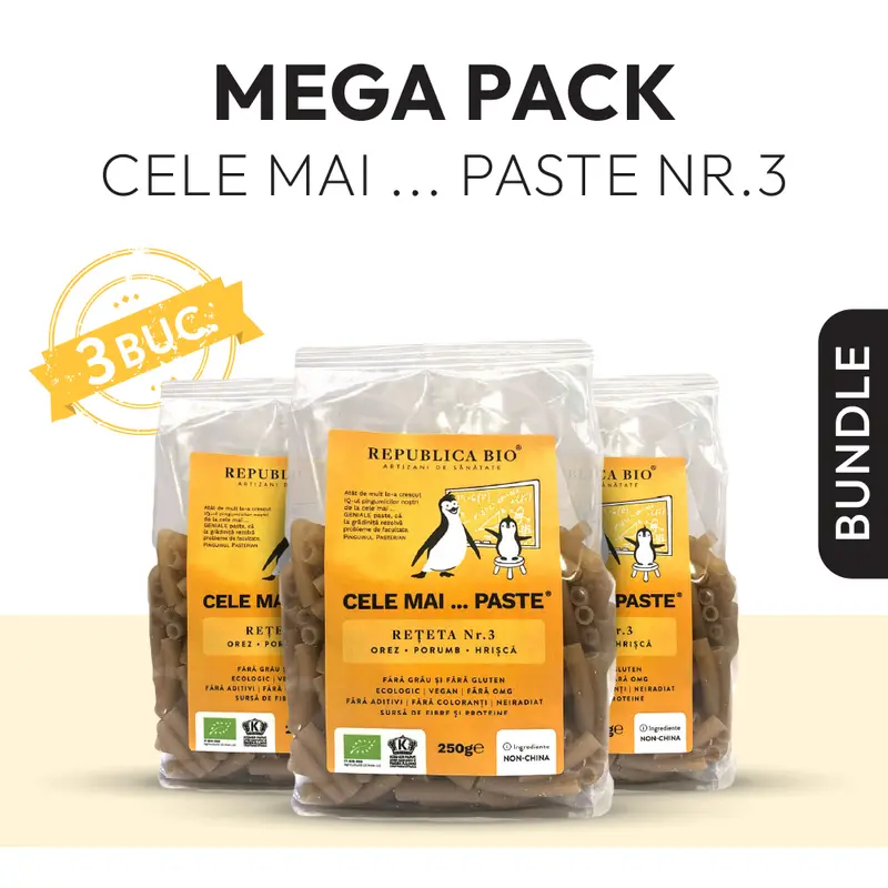 Mega Pack Cele mai…PASTE Reteta 3 Orez Porumb Hrisca, fara gluten, ecologic, Republica BIO, Pachet Promotional