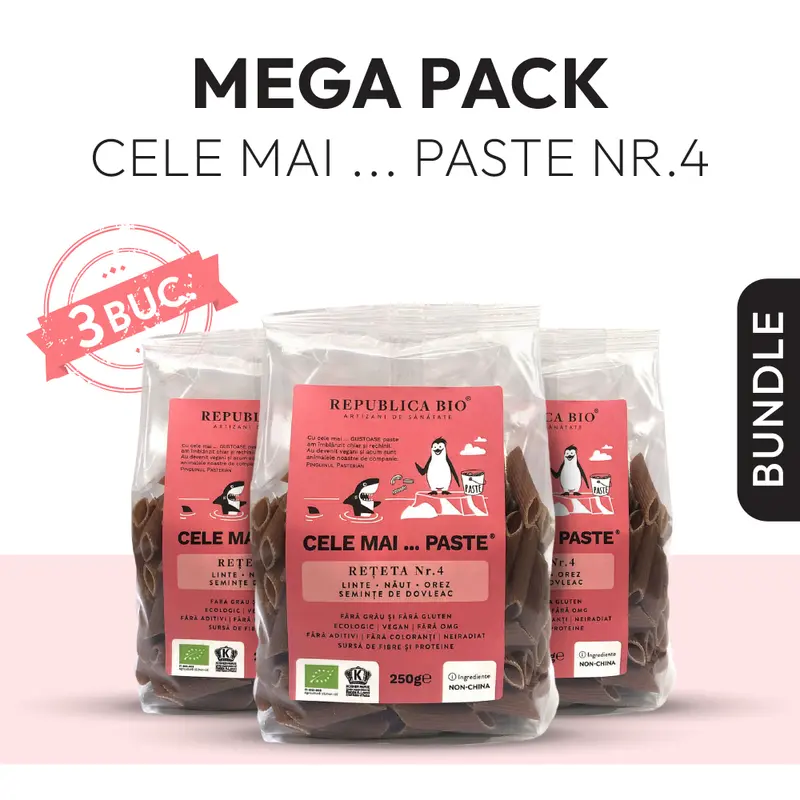 Mega Pack Cele mai…PASTE Reteta 4 Linte Naut Orez Seminte Dovleac, fara gluten, ecologic, Republica BIO, Pachet Promotional