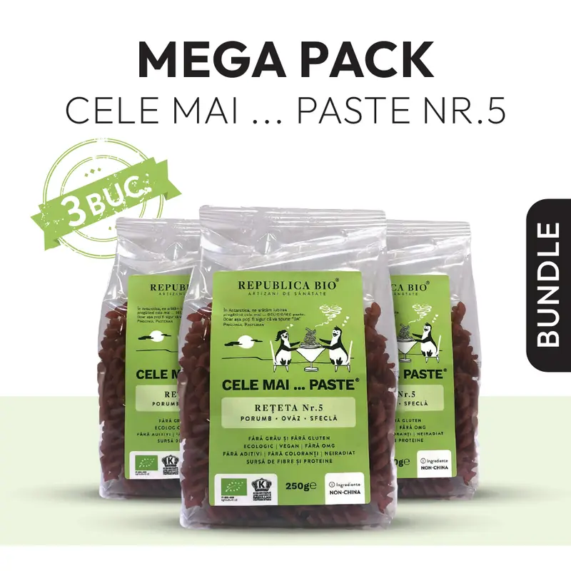 Mega Pack Cele mai…PASTE Reteta 5 Porumb Ovaz Sfecla, fara gluten, ecologic, Republica BIO, Pachet Promotional