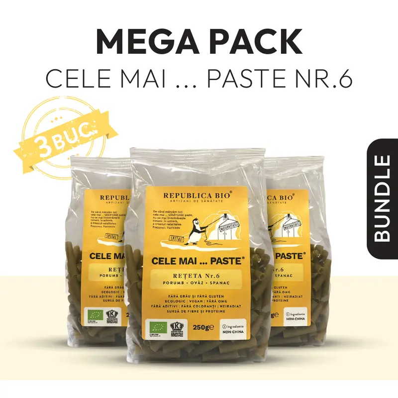 Mega Pack Cele mai…PASTE Reteta 6 Porumb Ovaz Spanac, fara gluten, ecologic, Republica BIO, Pachet Promotional