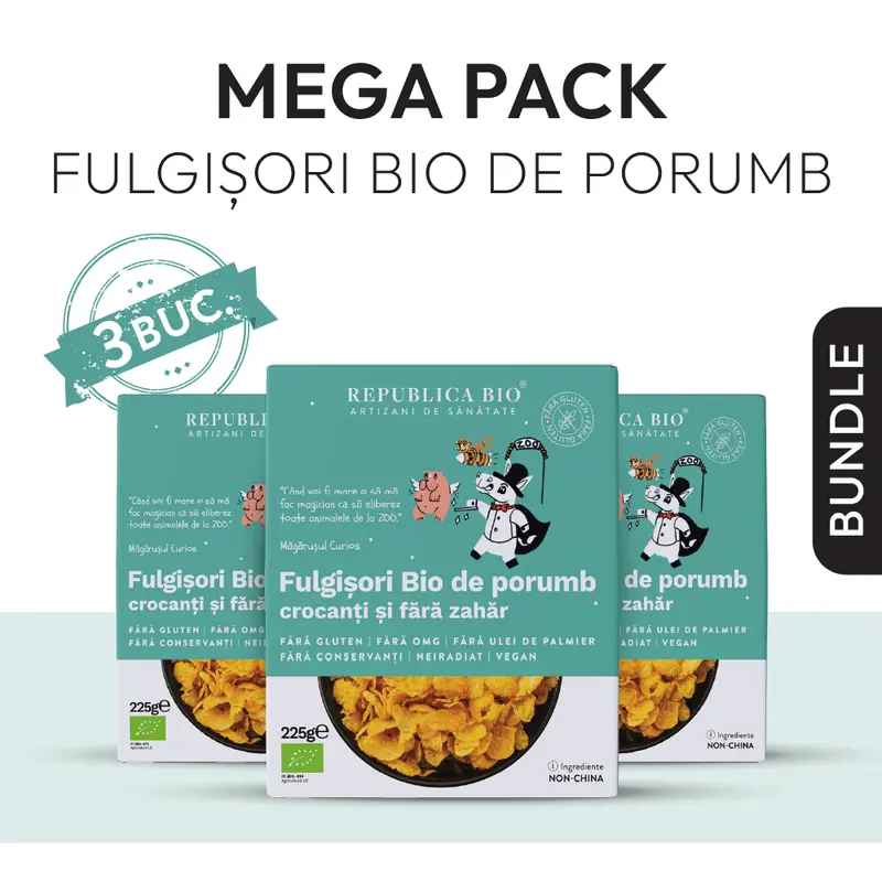 Mega Pack Fulgisori Bio de porumb crocanti si fara zahar FARA GLUTEN Republica BIO, Pachet Promotional