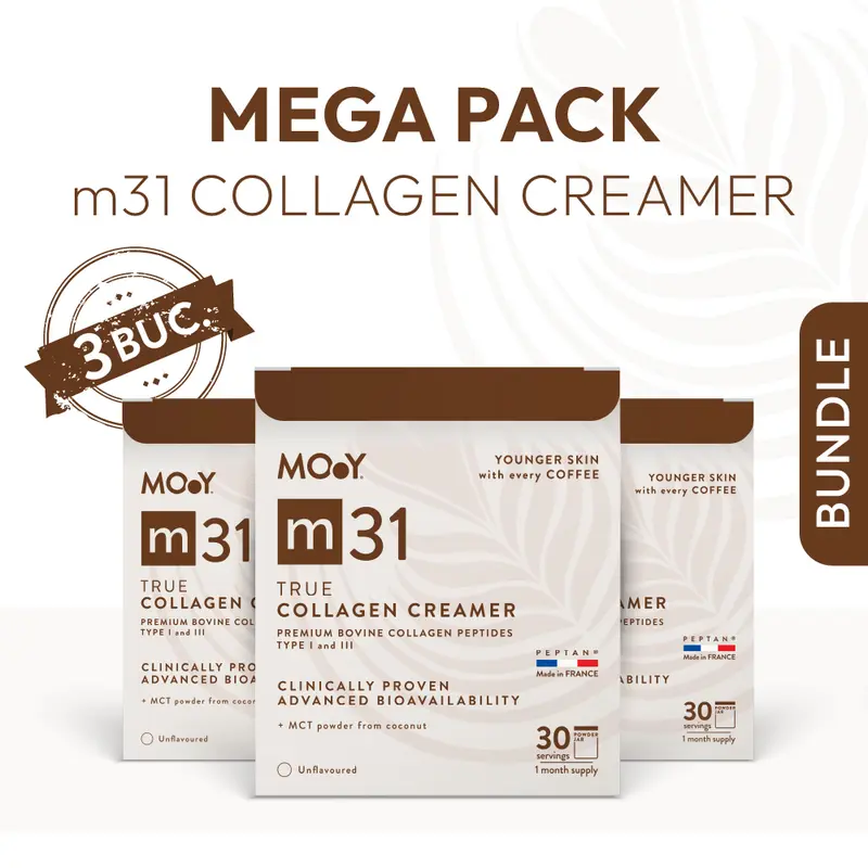 Mega Pack m31 True collagen creamer, colagen hidrolizat bovin premium, 5.000mg, tip I si III, fara aroma, 210 g, 30 portii, Molecules of Youth, Pachet Promotional