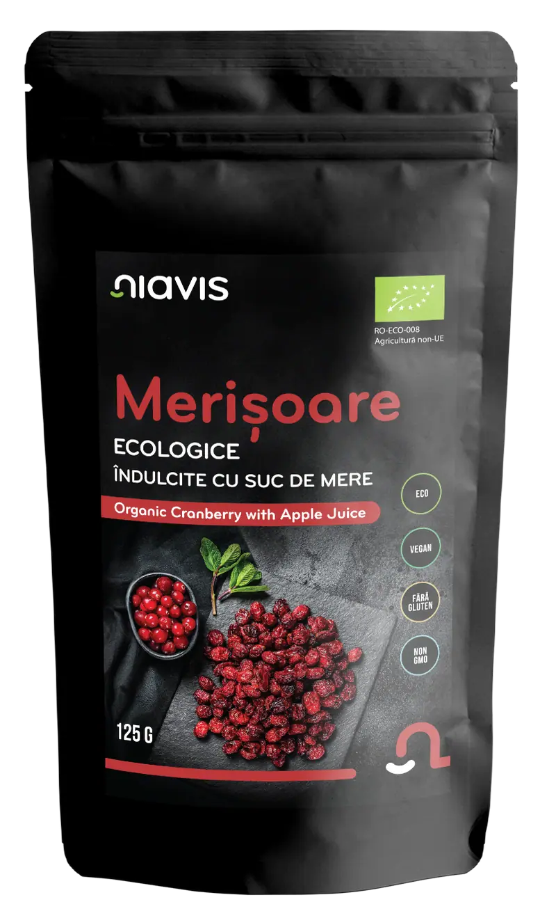 Merisoare Ecologice/BIO indulcite cu Suc de Mere 125g