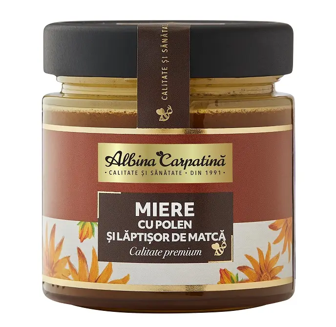 Miere cu polen și lăptișor de matcă 270 g – Apicola Pastoral