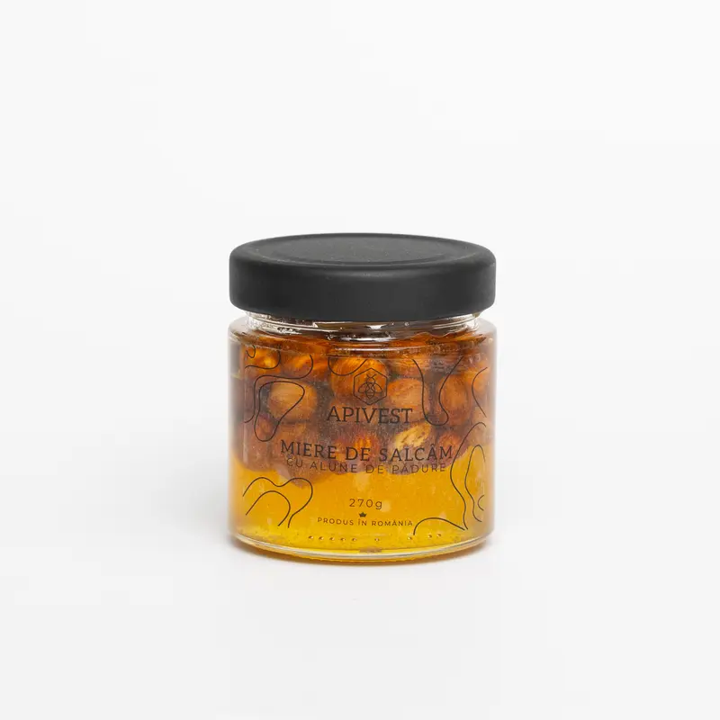 Miere de Salcâm cu Alune de Pădure Apivest MIEREplus 270g – Miere Naturală Premium