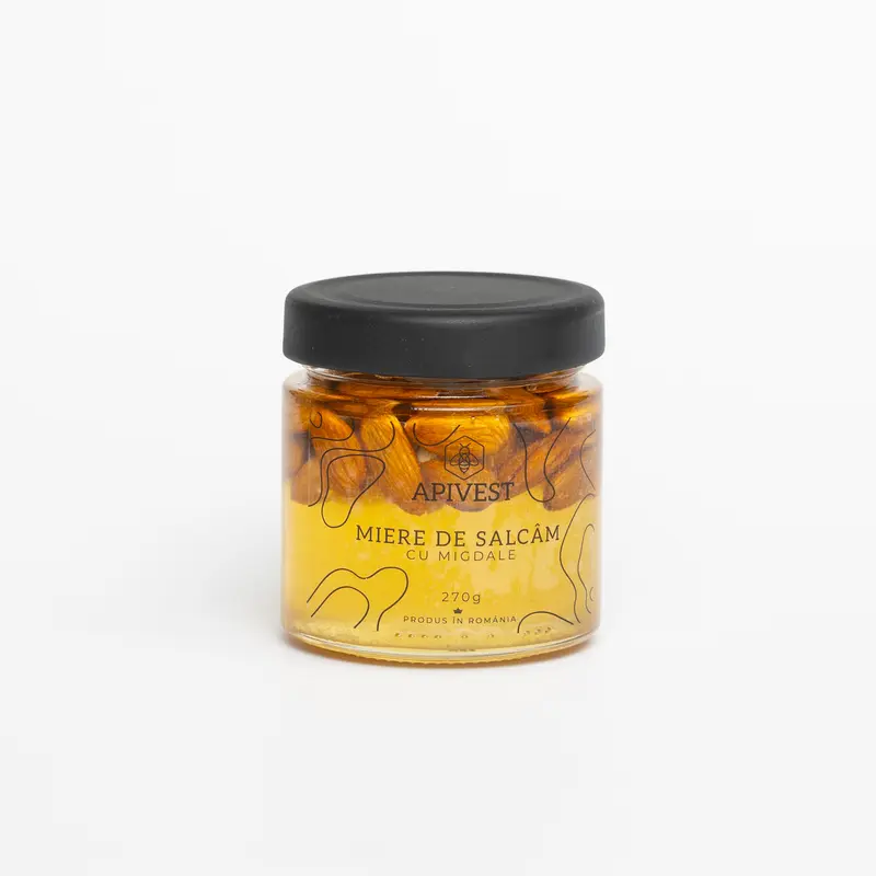 Miere de Salcâm cu Migdale Apivest MIEREplus 270g – Miere Naturală cu Migdale