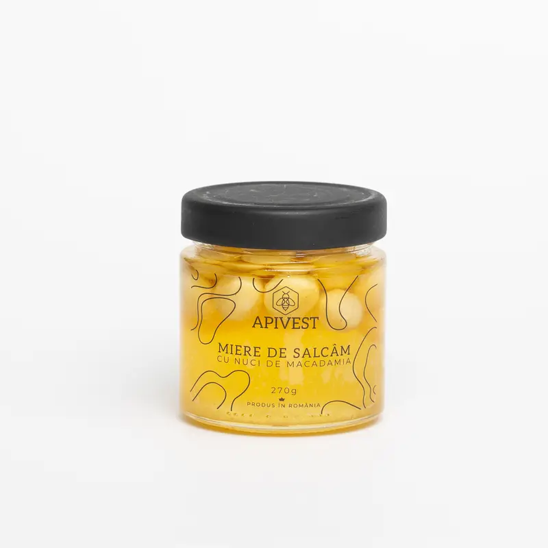 Miere de Salcâm cu Nuci de Macadamia Apivest MIEREplus 270g – Miere Gourmet