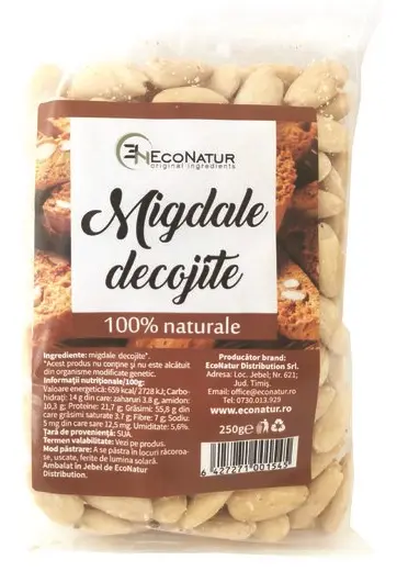 Migdale decojite crude 250 g – Eco Natur - Fără pieliță