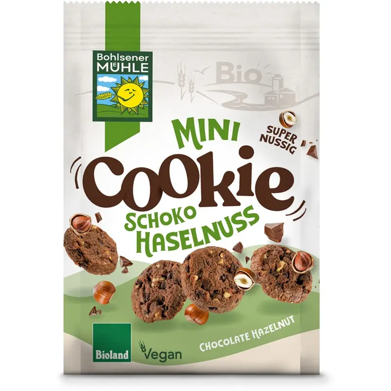 Mini biscuiti cu ciocolata si alune bio, 125g