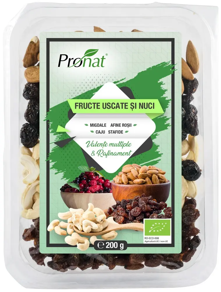 Mix bio de fructe uscate si nuci Valente multiple si Rafinament 200g Pronat