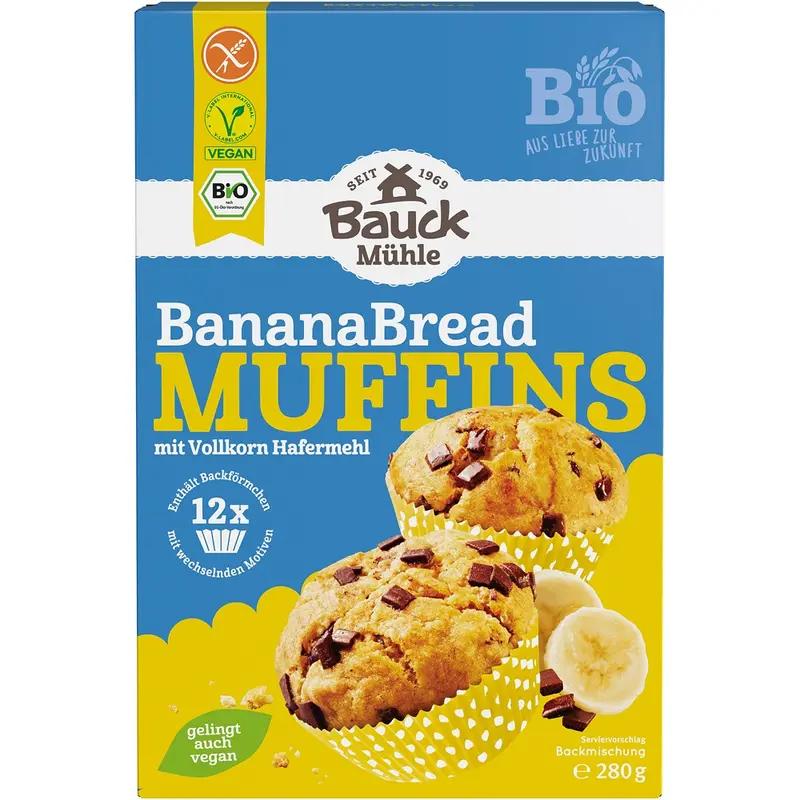 Mix bio pentru muffins Banana Bred fara gluten,  280g | BauckHof