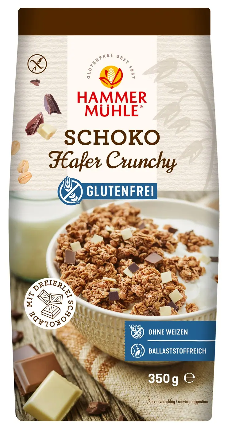 Musli bio crocant din ovaz fara gluten, cu ciocolata, 350g Hammer Muhle