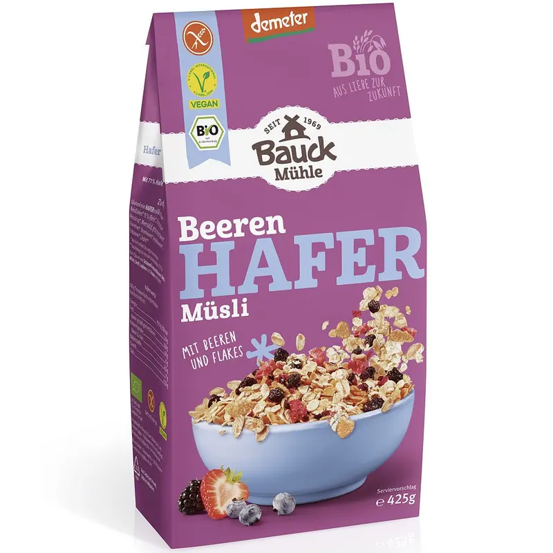 Musli bio cu ovaz cu fructe de padure fara gluten, 425g