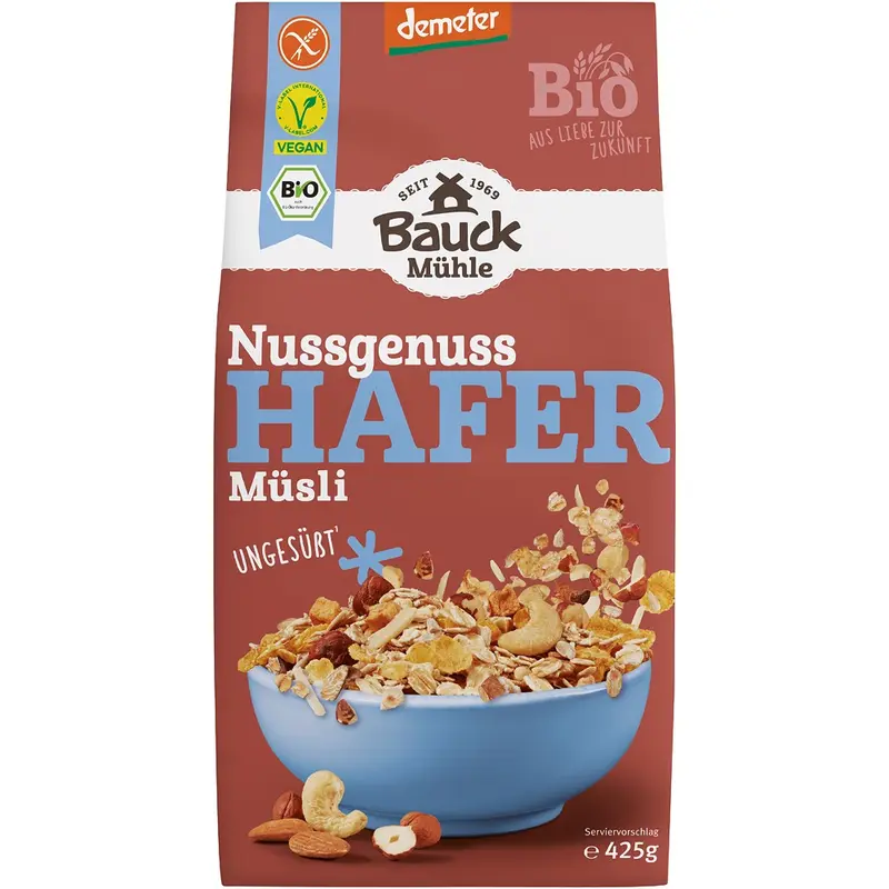 Musli bio de ovaz cu mix de nuci fara gluten, 425g | BauckHof