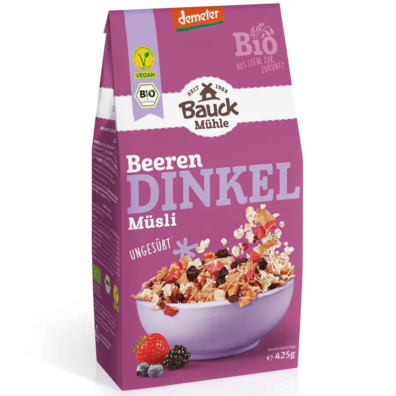 Musli bio din spelta cu fructe de padure vegan demeter, 425g