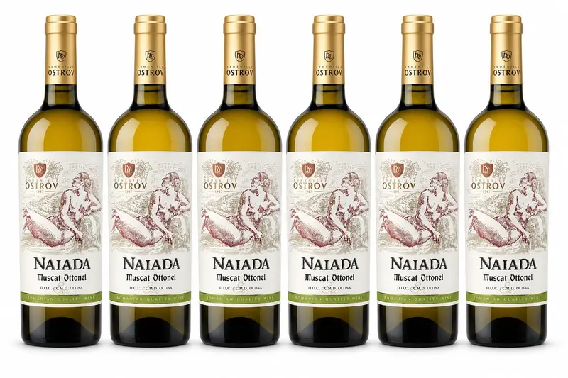 Naiada, Muscat Ottonel, bax 6 sticle-0.75l, sec, alb, D.O.C. C.M.D. Oltina