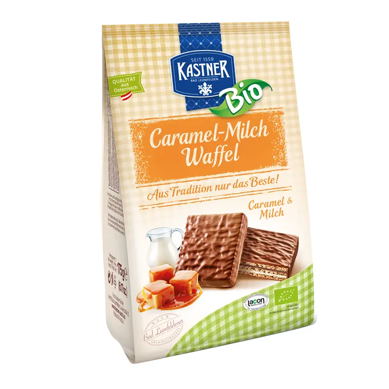 Napolitane Bio cu Caramel Invelite in Ciocolata Kastner 175 g