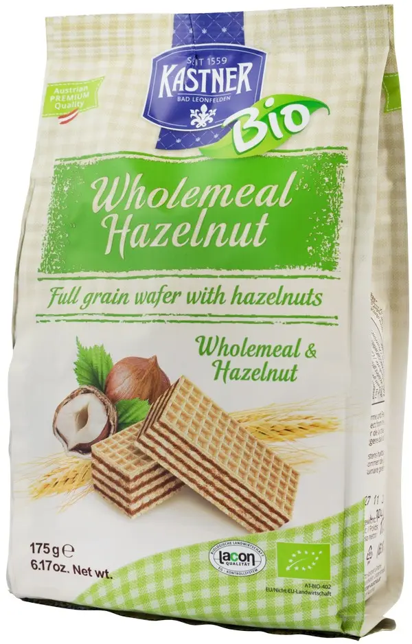 Napolitane bio cu faina integrala si alune, 175g Kastner