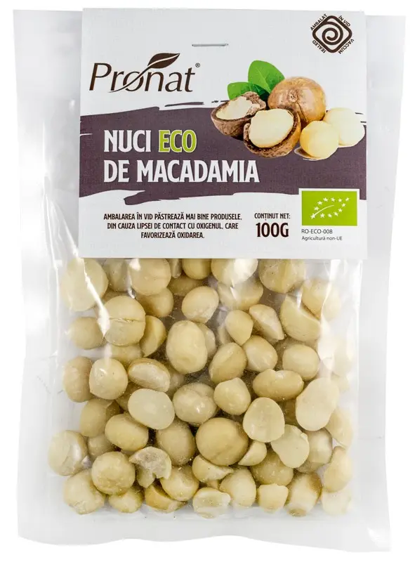 Nuci bio de macadamia crude 100g Pronat