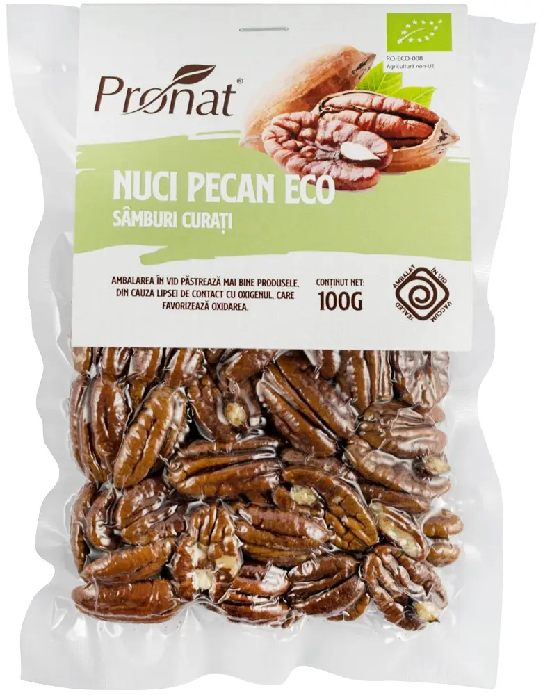 Nuci pecan bio, samburi curati 100g Pronat