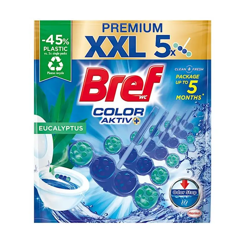 Odorizant toaleta Bref Color Activ+Eucalyptus 5x50g