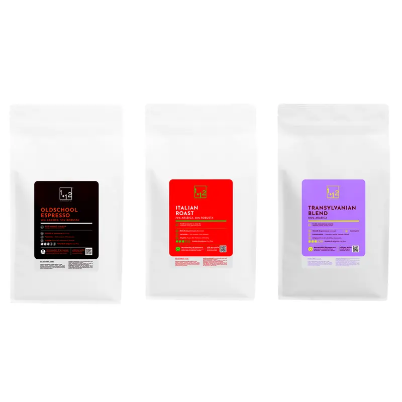 Pachet 3 buc. Italian Roast arabica/robusta, Oldschool Espresso arabica/robusta, Transylvanian Blend – 3 Kg Cafea de Specialitate