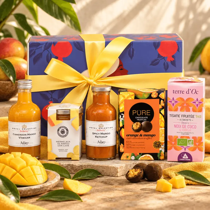 Pachet cadou mango — gem cu cava, oțet, ketchup picant și trufe