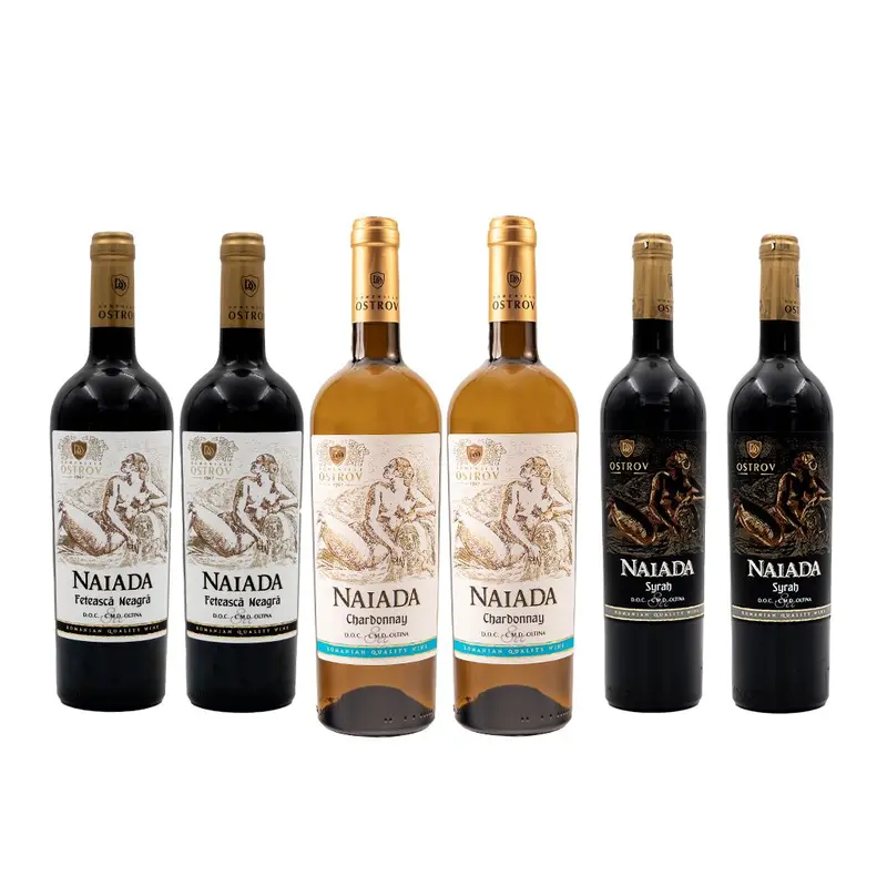 Pachet Naiada – 2 sticle Fetească Neagră, 2 sticle Chardonnay, 2 sticle Syrah