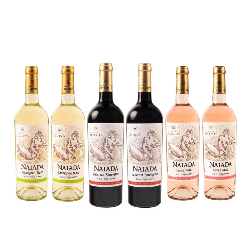Pachet Naiada – 2 sticle Sauvignon Blanc, 2 sticle Cabernet Sauvignon, 2 sticle Cuvée Rosé