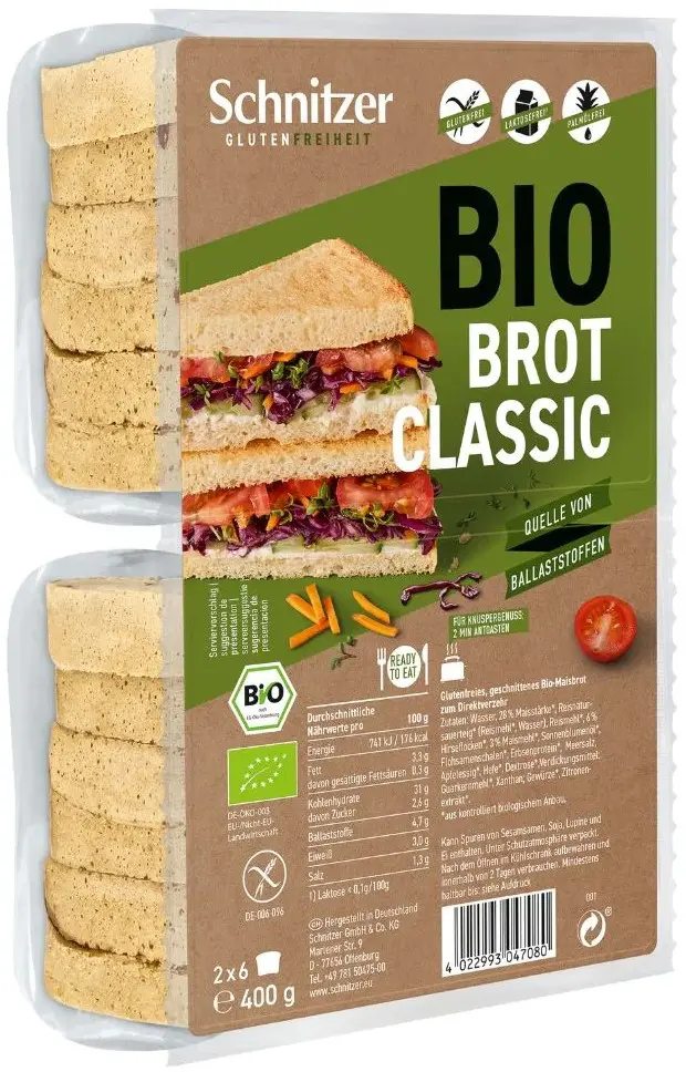 Paine bio alba de toast, fara gluten, 400g Schnitzer Glutenfree