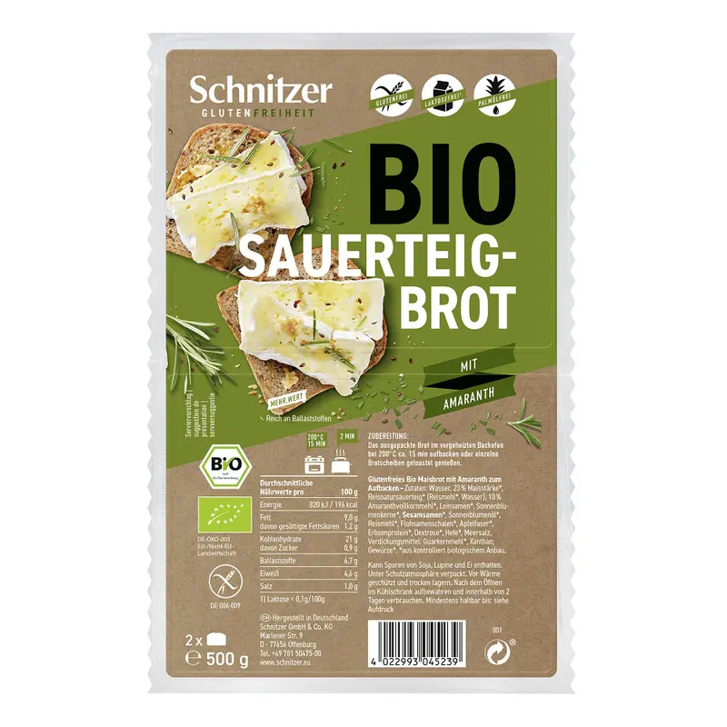 Paine cu Maia si Amaranth Bio Fara Gluten Schnitzer 500 g