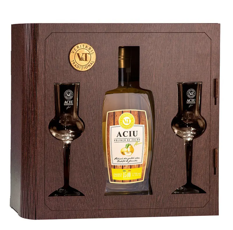 Palinca de Zalau Aciu + set 2 Pahare - Gutui 42% 0.7L