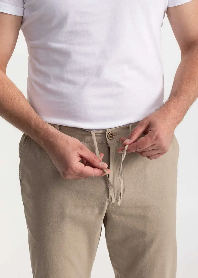 Pantaloni "Moldoveanu " din In si Bumbac - Bej