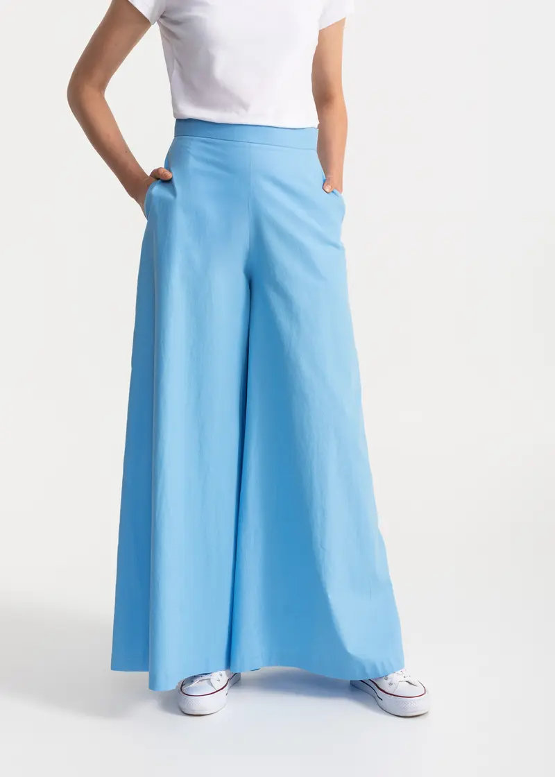 Pantaloni "Palazzo" 100% Bumbac Organic - Albastru Mediteranean