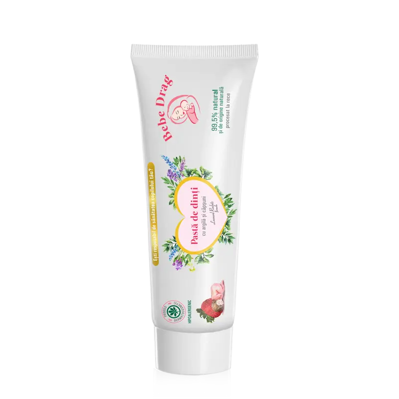 Pasta de dinti bebe drag cu argila si capsuni 50ml Viva Natura
