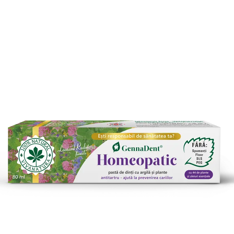 Pasta de dinti Homeopatic naturala 100% cu argila fara fluor 80ml VivaNatura