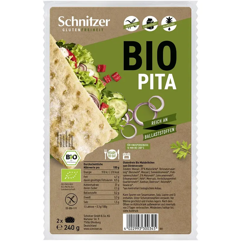 Pita bio 2 bucati fara gluten, 240g | Schnitzer