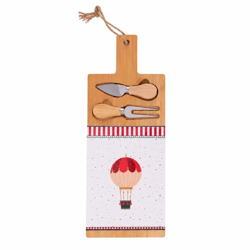 Platou de brânzeturi din bambus cu 2 cuțite, 42×15 cm — Balon