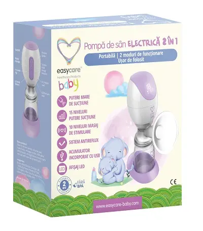 Pompă de sân electrică 2 în 1 portabilă 1 buc – Easy Care Baby