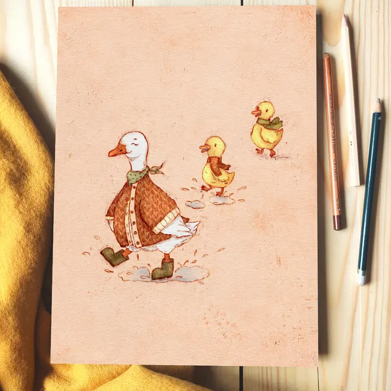 Print de arta A4 "The goose with goslings""